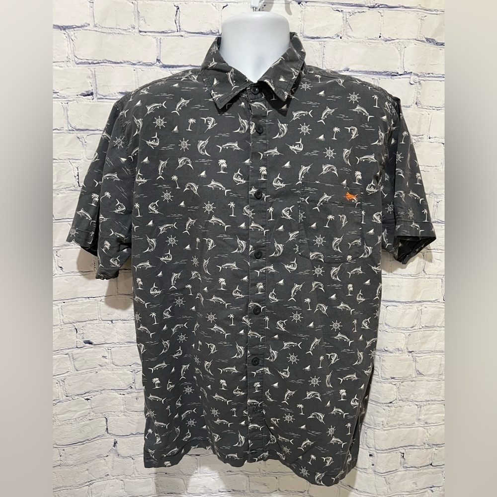Salt Life Pocket Shirt Gray Green Sailboat Marlin Fish Tropical Mens Men’s Large